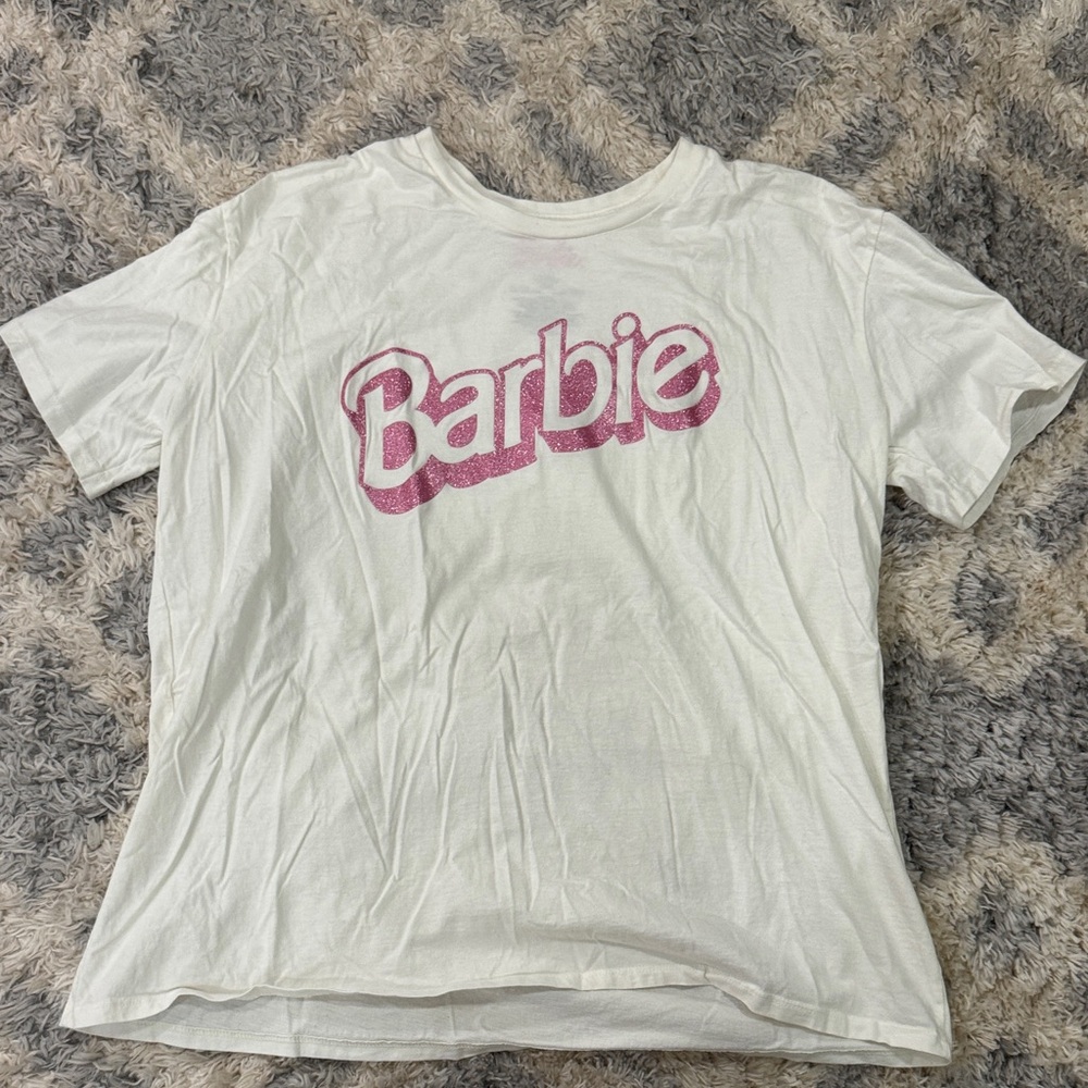Barbie Tee in White with Pink Logo
